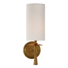 a wall light with a white shade on the top and bottom part of it's arm