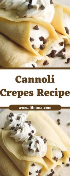 the crepes are topped with whipped cream and chocolate chips