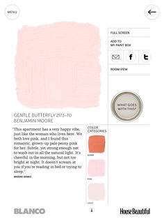 the website for house beautiful is shown with pink and orange paint swatches on it