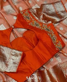 Orange Blouse Designs, Blouse Designs Catalogue, Cutwork Blouse Designs, Traditional Blouse Designs, Latest Model Blouse Designs, Blouse Design Images, Orange Saree