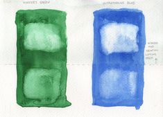 two green and blue watercolors are shown in the same color scheme as each other