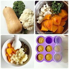 an instagram with pictures of baby food and other items on the screen, including carrots, cauliflower, broccoli