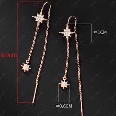 These elegant star dangle drop earrings ear threader features cable chain threaders with cubic zirconia stars dangle drop, made of solid 925 sterling silver with platinum or rose gold plating. Add these elegant star dangle threader to your everyday fine jewelry collection or as gift for your love one. Experience the luxury and sparkle of these threader earrings every day. Made from high-quality materials and featuring dazzling cubic zirconia stars, these earrings are sure to elevate your style a Elegant Dangle Earrings With Star Charm, Cubic Zirconia Star Charm Dangle Jewelry, Cubic Zirconia Dangle Jewelry With Star Charm, Sterling Silver Tarnish Resistant Dangle Threader Earrings, Sterling Silver Tarnish-resistant Dangle Threader Earrings, Tarnish Resistant Sterling Silver Dangle Threader Earrings, Tarnish-resistant Sterling Silver Dangle Threader Earrings, Elegant Star-shaped Jewelry With Ear Wire, Rose Gold Star-shaped Pierced Jewelry