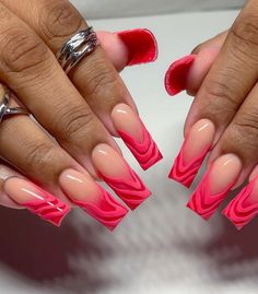 Red Ombre Nails, Sweater Nails, Nail Designs Valentines, Colored Acrylic Nails, Cute Acrylic Nail Designs