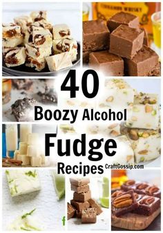 the top ten boozy alcohol fudge recipes are featured in this collage with text overlay