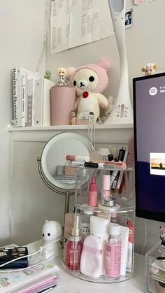 ♡   #whatsinmybag #cosmetics #serum #vitamin #aesthetic #korea #japan #selfcare #pink #product #vlog #makeup #fashion #style #daily #instagram #kpop #china #white #glossier #cerave #nivea #lip #hairclip #accessories #vaseline #dove #lotion #white #skinwhiteningdiy  #peach #laneige #glossier #bag #beauty #hellokitty #melody #sanrio #flowers #bottle #tiktok #instagram #youtube #kawaii #hair #hairstyle #longhair #jennie #blackpink #yg #sm #jyp #summer #outfits #hawaii #sea #body #fit #travel #mate #kylie #kardashian #cosmetics #feeding #fruit #cereal #milk #love #crush #boyfriend #fitness  #body #goal #channel #coach #bag #purse #versace #gucci #selfie #friends #bestie #party #boy #borsoi #girl #softgirl #japanesecore #japanese #nails #nailart #dior #prada #luxury #longhair Study Desk And Makeup Vanity, Korean Vanity, Skincare Desk, Sanrio Flowers, Makeup Vanity Organizer, Dove Lotion, Jam Aesthetic, Aesthetic Floor, Outfits Hawaii