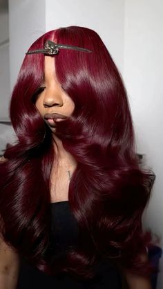 Ash Blonde Wig With Bangs, Burgundy Hair Quick Weave, Red Eyebrows Black Women, Rusty Red Hair, Burgundy Eyebrows, Blonde And Burgundy Hair, Dark Red Hair On Brown Skin, Maroon Wig, Red Hair On Black Women