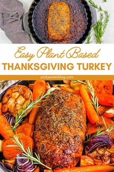 an easy plant based thanksgiving turkey recipe with carrots and potatoes