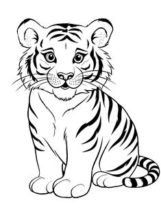 a black and white tiger sitting down