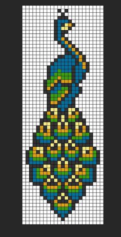 Бисероплетение Peacock Feather Pixel Art, Peacock Alpha Pattern, Peacock Perler Beads, Bead Art Ideas, Bird Pixel Art, Bead Loom Designs, Art Perle, Bead Loom Pattern, Animal Cross Stitch Patterns