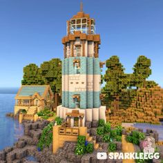 #fyp #minecraft #minecraftbuilding #lighthouse Minecraft Survival Beach House, Lighthouse In Minecraft, Minecraft Lighthouse Design, Light House Minecraft Easy, Minecraft Houses Beach House, Minecraft Island House Ideas, Minecraft Lighthouse Interior, Minecraft Building Ideas Lighthouse, Minecraft House With Dock