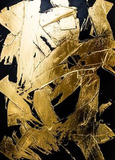 an abstract painting with gold leaf shapes