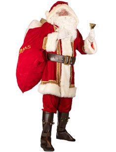 PRICES MAY VARY. Polyester velvet, faux fur, & faux leather. Dry clean only 10Pcs Santa Suit Included:Santa jacket with faux fur and brocade ribbon edging at sleeve cuffs,center front and hemline.Cone-shaped hat is edged and tipped with faux fur.Pants have elastic waist.Sack with a gold braided drawstring and bells,‘’Merry Christmas” embroidered in gold.3.5" wide faux leather belt has brass-tone metal buckle.Faux leather boot covers have folded-over cuffs and bells,elastic bands under foot.White Christmas Outfit Ideas Casual, Christmas Outfit Dresses, Fur Pants, Santa Hat Png, Santa Claus Suit, Santa Claus Outfit, Silver Wigs, Costume For Men, Outfit Holiday