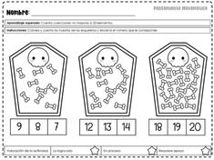 the worksheet for numbers 1 - 10 with pictures of skulls and bones on them