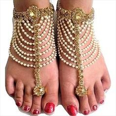 Gold Rodium Polish White and Off White color Anklet in Metal Alloy studded with Kundan, Pearl Gold Beaded Anklets For Party, Metal Anklets For Party, Embellished Summer Jewelry, Metal Anklets With Ankle Strap For Party, Metal Ankle Strap Anklets For Party, Party Festival Anklets, Gold Metal Anklets For Festivals, Metal Anklets For Festival, Gold Metal Wedding Anklet