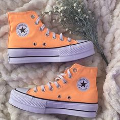 Neon Orange Converse Platforms Size 5.5 Us Brand New Only Thing Is I Don’t Have The Box Converse Platforms, Bright Colored Shoes, Converse Orange, Orange Converse, Pretty Sneakers, Nike Fashion Shoes