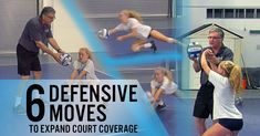 a group of people are playing tennis in an indoor court with text that reads 6 defensive moves to expand court coverage