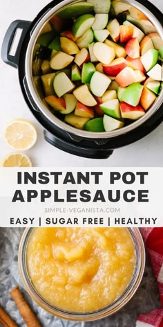 instant pot apple sauce in a bowl with sliced apples and cinnamon sticks next to it