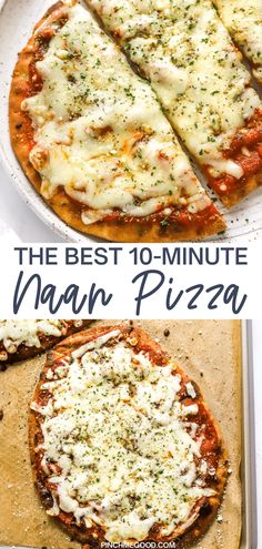 the best 10 - minute naan pizza with cheese and herbs on it is ready to be eaten