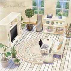 a living room filled with furniture and potted plants