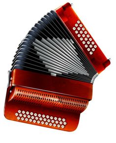 an orange accordion sitting on top of a white background