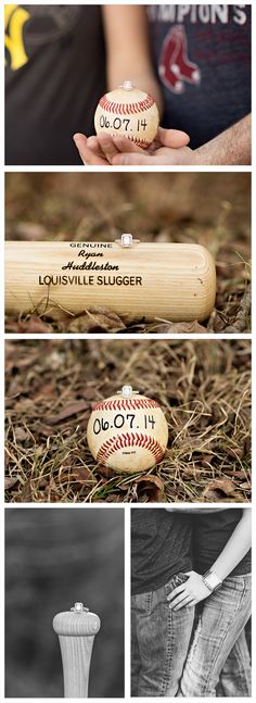 a collage of photos with baseball bats and softballs