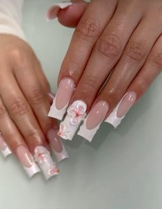 French Tip Nails With Charms, White Tip Acrylic Nails, Nails With Charms, White French Nails, Tip Nails, White Nail, White French, Makeup Makeover, Acrylic Nails Coffin