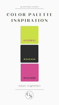 the color palette for an inspirator is shown in three different colors, including pink, green, yellow and black