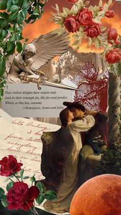 a collage with roses and an angel holding a letter to someone else on it