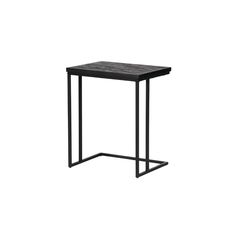 the side table is made from metal and has a wooden top, with black legs