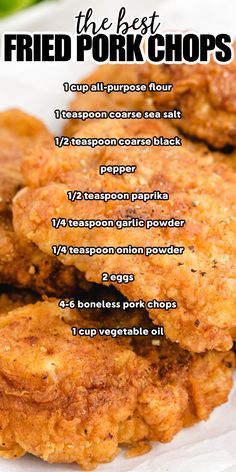 fried pork chops on a platter Best Fried Pork Chops, Fried Pork Chop Recipes, Boneless Pork Chop Recipes, Easy Pork Chops, Easy Pork Chop Recipes, Pork Chop Recipes Baked, Pork Chop Dinner, Fried Pork Chops, Pork Dinner