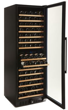 a wine cooler with many bottles in it