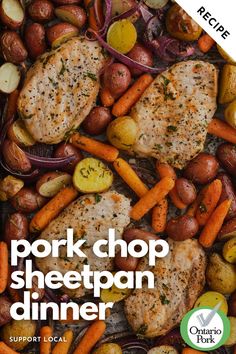 Easy Pork Chop and Veggie Sheet Pan Recipe Pork Chop Sheet Pan Dinner, Pork Chop Sheet Pan, Veggie Sheet Pan, Easy Pork Chops, Pork Recipes Easy, Sheet Pan Dinners Recipes, Easy Pork, Pork Chop