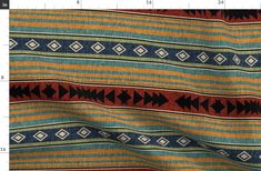 an old navajo blanket with arrows and stripes on it, as well as measurements for the length