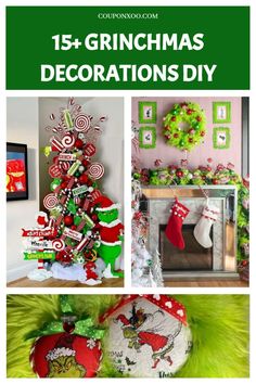 christmas decorations are featured in this collage with the words 15 + grinmas decorations diy