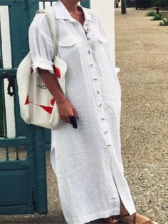 Women's Elegant Linen Dress Single-Breasted Shirt Dress Long Sleeve Maxi Dress Ladies Long Shirt, Collar Shirt Dress, Silhouette Shirt, Dress Sleeve Length, Collared Shirt Dress, Cotton Linen Dresses, Long Sleeve Dresses, Maxi Shirt Dress, Linen Style