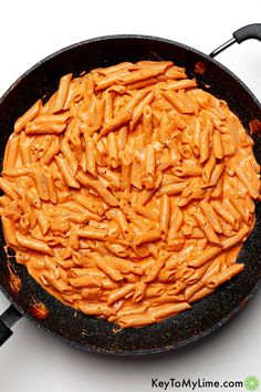 a skillet filled with macaroni and cheese