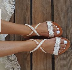 SHIPPING via DHL EXPRESS WORLDWIDE: 1 - 4 business days delivery (Please fill in your phone number if you choose Express Shipping)★ More wedding sandals and shoes: See my store: https://www.etsy.com/shop/PelinoSandals 💓 Handmade genuine Greek leather wedding sandals decorated with romantic lace or crystals,pearls,rhinestones ( all the embellishments are hand sewn onto the leather straps) for brides dreaming of a beach wedding, a Bachelor party or even a city wedding. I am here to create with yo Handmade Open Toe Wedding Sandals, Handmade Open Toe Sandals For Wedding, Handmade White Sandals For Wedding, Handmade White Wedding Sandals, Bridesmaids Sandals, Sandals For Bride, White Sandals Wedding, Wedding Sandals For Bride, Bridesmaid Sandals