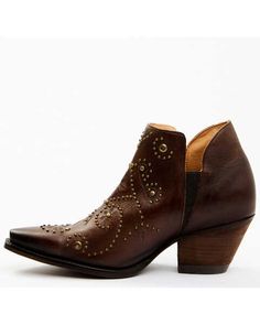 Shyanne Women's Ditza Western Booties - Snip Toe, Brown Brown Snip Toe Booties For Fall, Fall Brown Snip Toe Booties, Brown Slip-on Boots, Brown Fitted Slip-on Boots, Fitted Brown Slip-on Boots, Fitted Booties With Reinforced Heel And Closed Toe, Western Heels With Stacked Heel And Pointed Toe, Western Style Leather Heels With Pointed Toe, Brown Western Booties With Snip Toe