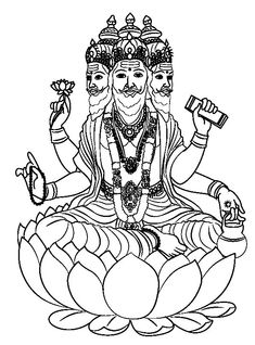 an image of hindu god sitting in the lotus with his hands up and two other deities behind him