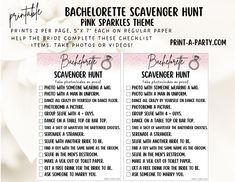 the printable bachelor scavenger hunt for pink sparkles is shown in black and white