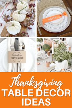 thanksgiving table decor ideas with white pumpkins and greenery