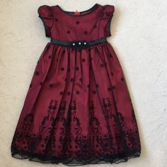 Girls Kid’s Dream Burgundy Dress With Black Lace Overlay. Satin Waist Tie With Tulle And Pearl Flower Accents. Lace Overlay Has Velvet Burnout Floral Pattern. Puff Sleeves. Hidden Back Zip. Perfect For A Formal Occasion Or Holiday Pictures. Size 4. New Without Tags. Skater Girl Dress, Girls Communion Dresses, White Dress Formal, Girls Maxi Dresses, Velvet Burnout, Lace Formal Dress, Elegant Girl, Lace Overlay Dress, Silky Dress