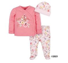 Item Description: New! Gerber Baby Girl 3-Piece Organic Cotton "Love" Floral Take Me Home Set. Size 0-3 Months. Color may vary slightly due to camera lightening.  Note: If you have any problems or questions regarding your purchase please contact us through eBay. We are willing to work with you to resolve any issues you may have. We want you to be happy with your purchase as we strive for a 5 star rating. Shipping: Free shipping. Transit time varies. Please allow 1 business day for processing of Drew Outfits, Baby Wardrobe, Thoughtful Baby Shower Gifts, Pink Things, Layette Set, Side Snap, Future Family