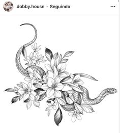 a snake and flowers tattoo design