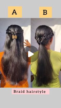 Hairstyles With Long Frocks, Simple Haïr Style For Short Hair, Gown Hairstyle Indian Simple, Braided Hairstyles For Wedding Indian, Khajuri Choti Hairstyle, Saree Hairstyles Simple Open Hair, Self Hairstyles Easy, Haie Style, Hair Grow Oil