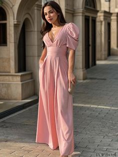 Poprose - Women's Green Jumpsuit with No Back, Lace-Up Detail, and Wide Legs Elegant Pink Short Sleeve Jumpsuits And Rompers, Elegant Pink Short Sleeve Jumpsuit, Beach Street, Bohemian Fabric, Green Jumpsuit, Bohemian Beach, Backless Design, One Piece Outfit, Wide Legs