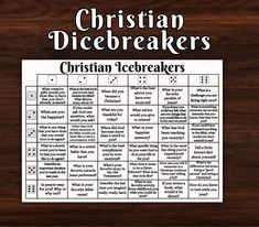 the christian dicebreakers game is shown on a wooden table