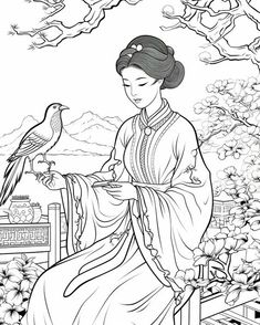 Coloring Stuff, Coloring Pages For Grown Ups, Easy Mandala Drawing, Japanese Drawings, Beautiful China, Princess Coloring, Easy Coloring Pages, Coloring Book Art