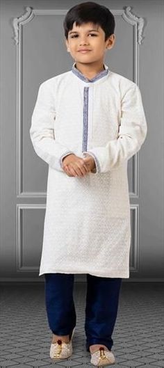 White and Off White color Boys Kurta Pyjama in Georgette fabric with Embroidered, Thread work : 1824753 White Cotton Set With Intricate Embroidery, White Cotton Traditional Wear With Long Sleeves, White Long Sleeve Cotton Traditional Wear, White Long Sleeve Traditional Wear For Eid, White Cotton Traditional Wear With Embroidered Border, White Long Sleeve Kurta With Intricate Embroidery, White Embroidered Traditional Wear With Long Sleeves, White Embroidered Long Sleeve Traditional Wear, White Traditional Wear With Resham Embroidery Long Sleeve